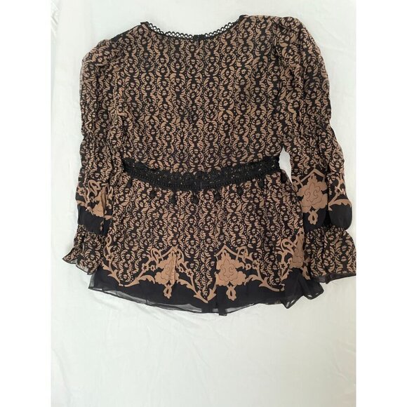 Anthropologie Whimsigoth Black & Brown detail Lace Print Dress w zipper back Lon - Picture 2 of 9